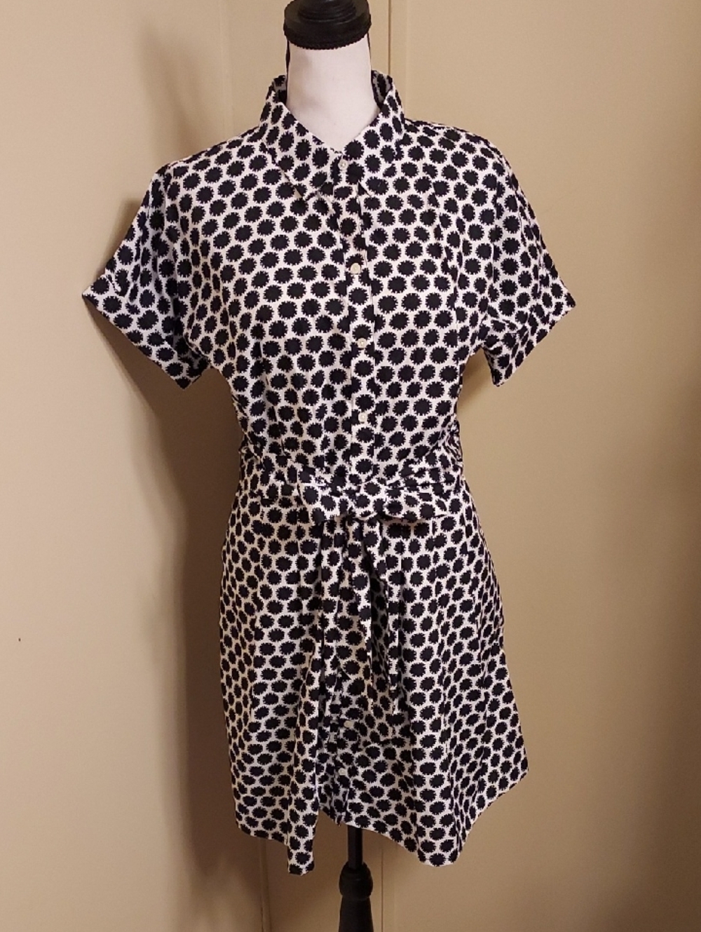 Talbots Black and White Short Sleeve Shirt Dress